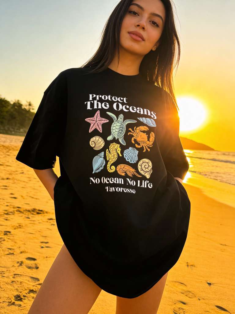T-Shirt Feminina Oversized - Protect the Ocean