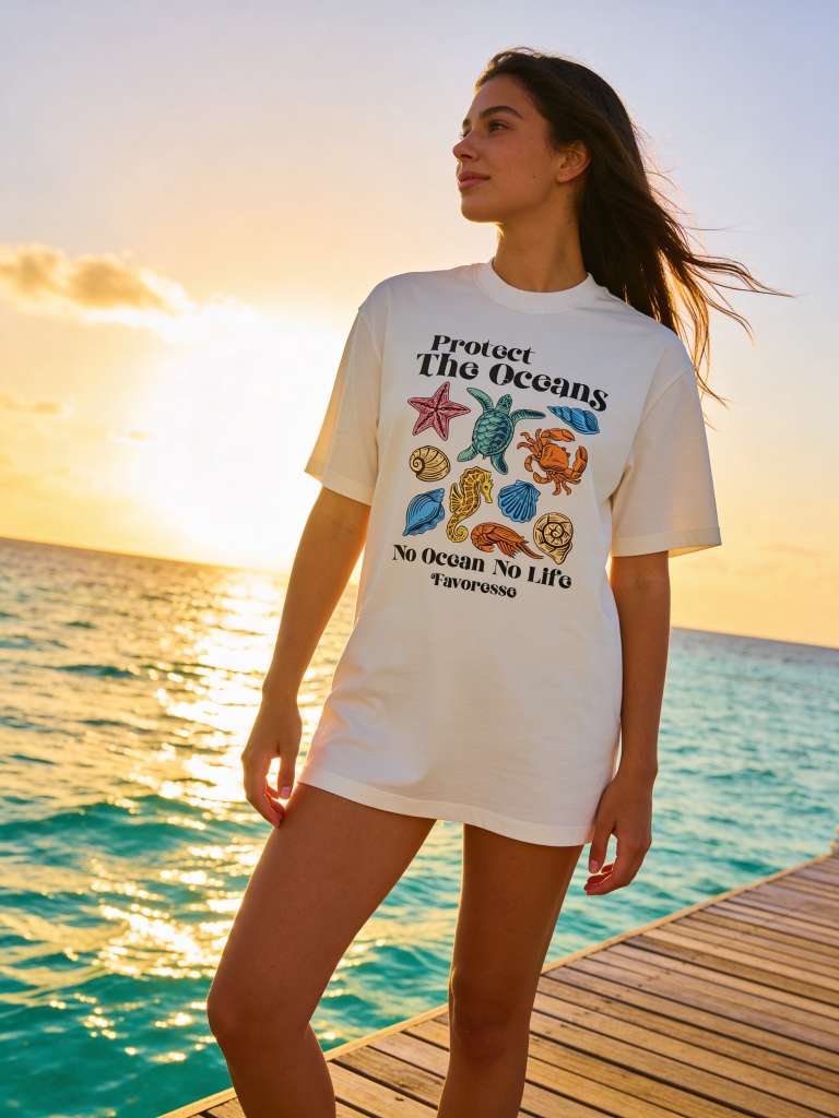 T-Shirt Feminina Oversized - Protect the Ocean